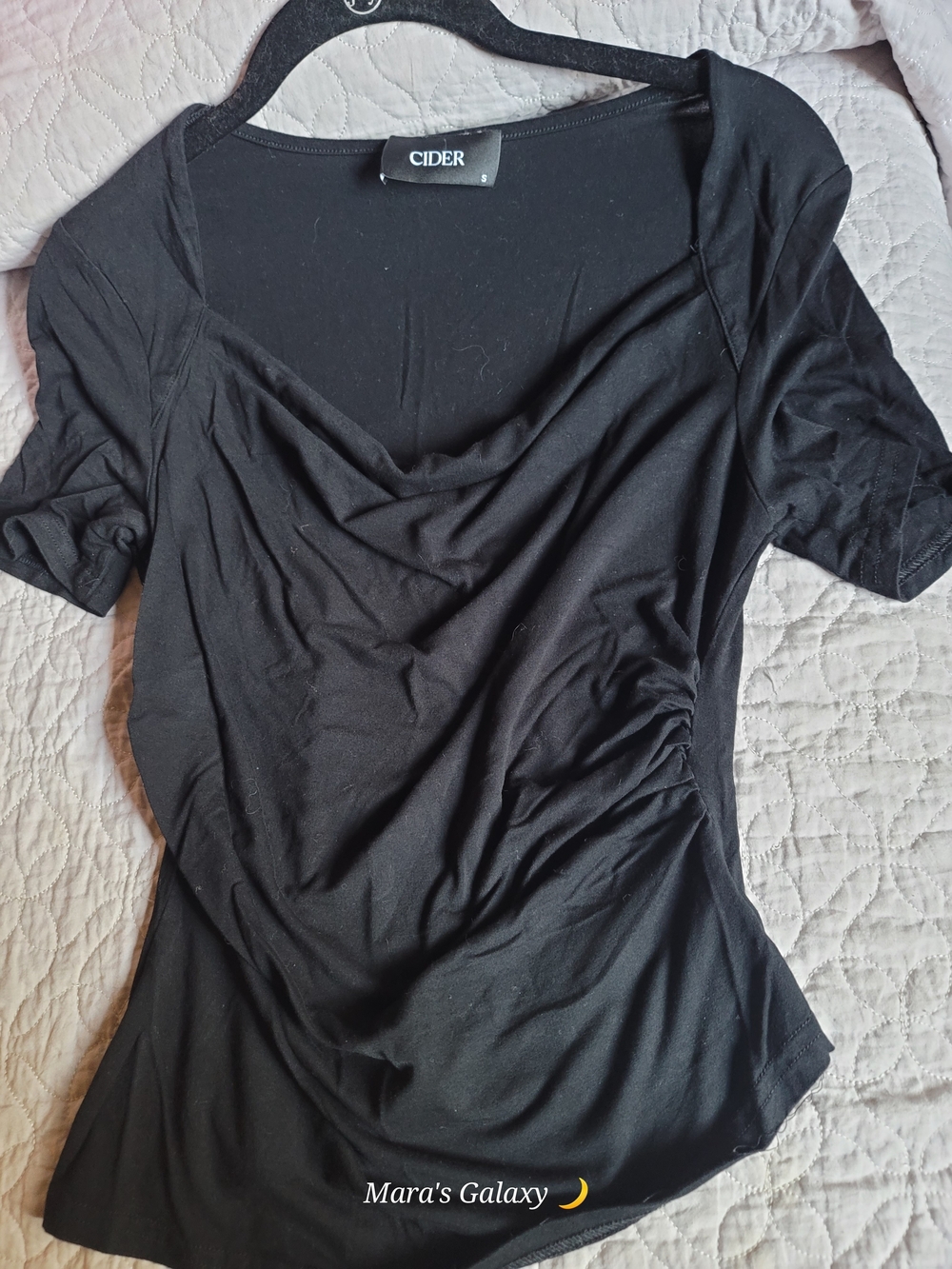 Cider Black Draped Ruched Short-Sleeve Top